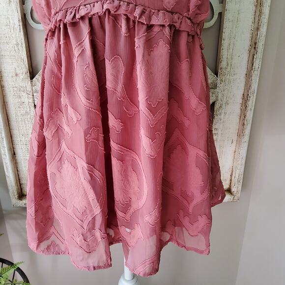 Fanco Women's Flowy Babydoll Button Back Ruffle Tank Top in Dusty Rose - Picture 4 of 16